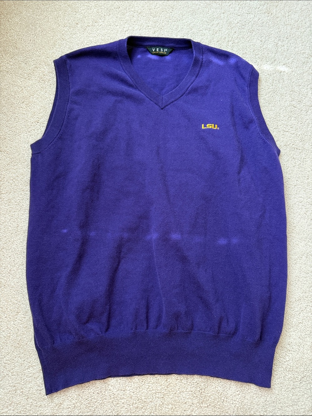 Men's Sleeveless Sweater Vest - Purple with LSU Logo
